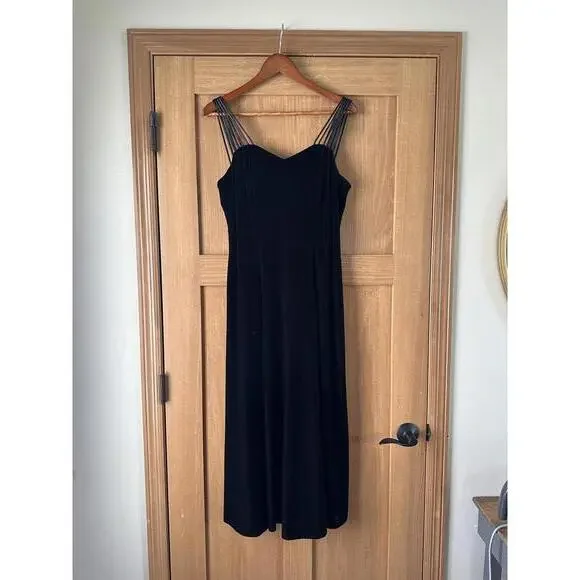 Vintage Molly Malloy Evening Black Velvet Strappy Maxi Cocktail Dress Size 14​ - Picture 2 of 9